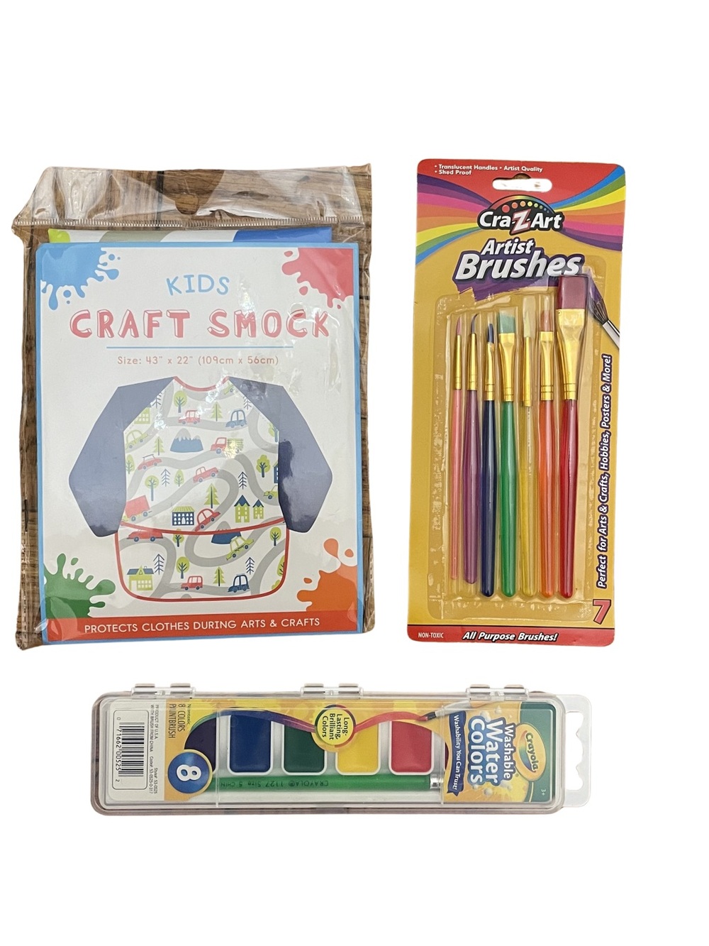 Kids Art & Craft Bundle | Smock, Watercolors, Brushes & Sketch Book